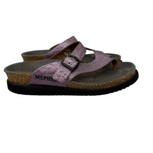 MEPHISTO Womens Helen Toe Strap Slide Sandals Purple Faux Snake Size EU 36